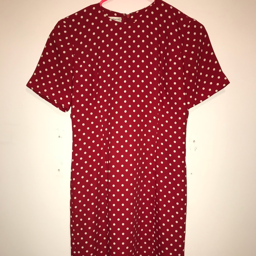 A vintage red polka dotted dress